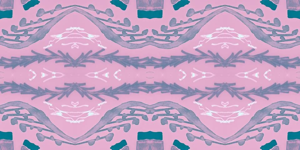 Seamless flower folk pattern. Abstract ethnic print. Watercolor batik background Illustrazione stock