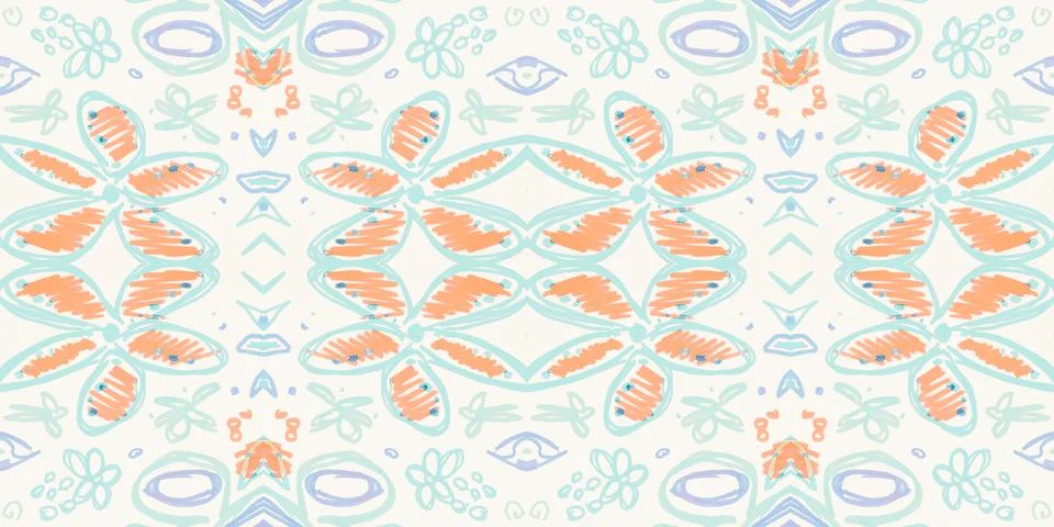 Seamless flower folk pattern. Abstract ethnic print. Watercolor batik background Illustrazione stock