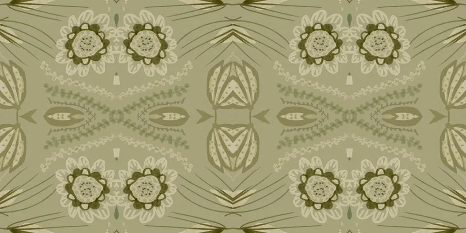 Seamless flower folk pattern. Abstract ethnic print. Watercolor batik background Stock Illustration