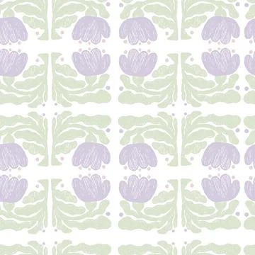 Seamless Flower Folk Pattern. Symmetrical Naive Floral Texture with Pencil .. Illustrazione stock