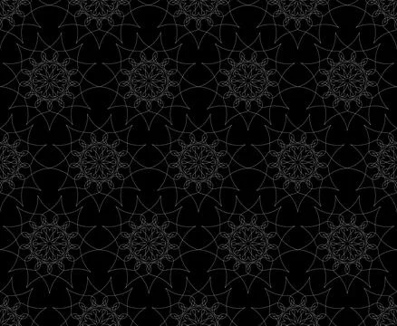 Seamless flower mandala pattern background. Oriental mandala black background Stock Illustration