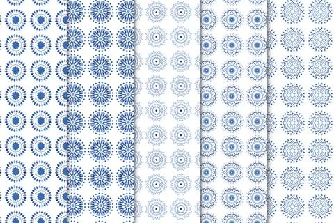 Seamless flower mandala pattern bundle vector. Creative blue mandala floral.. Illustrazione stock