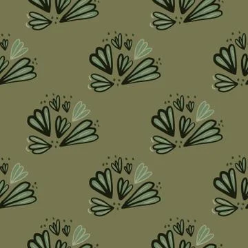 Seamless flower outline shapes pattern. Hand drawn botanic black contoured or Stock Illustration