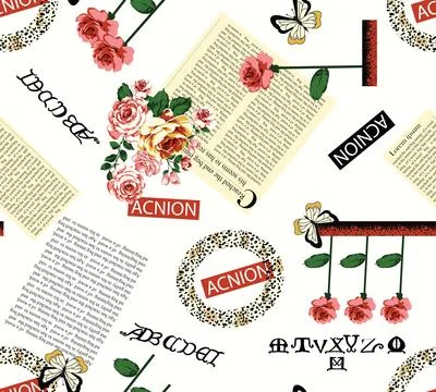 Seamless flower patchwork pattern on handwriting text background Stockillustratie