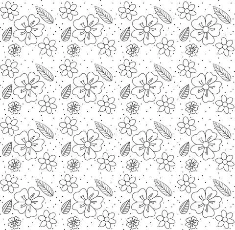 Seamless flower pattern background with flower and leaf hand drawn vector Illustrazione stock