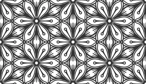 Seamless flower pattern black line fabric tile Stock Illustration