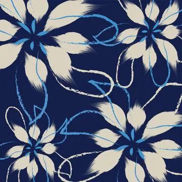 Seamless flower pattern blends delicate brushstrokes with bold outlines, cr.. 스톡 일러스트