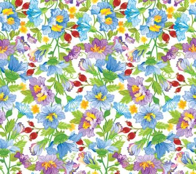 Seamless flower pattern in blue and purple shades Stock Illustration