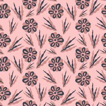 Seamless flower pattern. Flat botanical ornament with minimalistic elements Stock Illustration