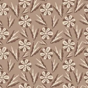 Seamless flower pattern. Flat botanical ornament with minimalistic elements Stock Illustration
