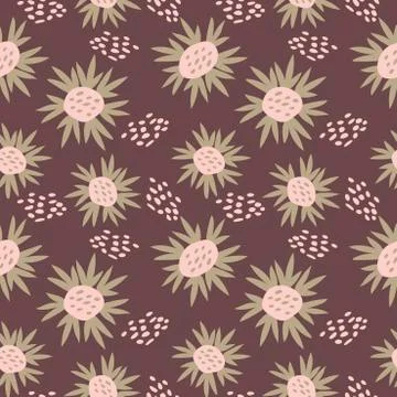 Seamless flower pattern. Flat botanical ornament with minimalistic elements.  库存插图