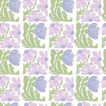 Seamless Flower Pattern. Hand-Drawn Naive Floral Texture with Pencil Hatchi.. Stock Illustration