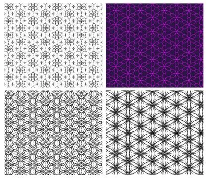 Seamless flower pattern in linear style, vector Stock Illustration