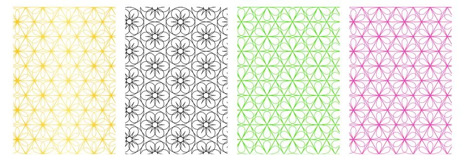 Seamless flower pattern in linear style, vector Stock Illustration