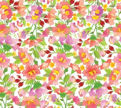 Seamless flower pattern in pink shades Stock Illustration