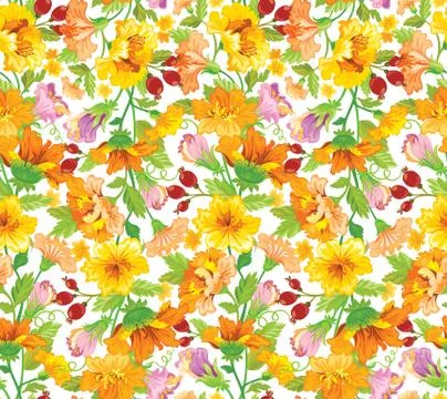 Seamless flower pattern in yellow shades Stock Illustration