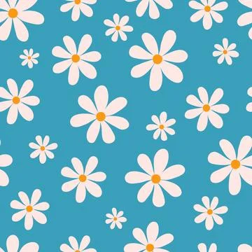Seamless flower print. Floral pattern in retro groovy style. 库存插图