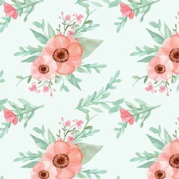 Seamless flowers and leaves pattern Stock Illustration