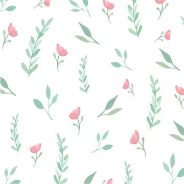 Seamless flowers and leaves pattern Stock Illustration