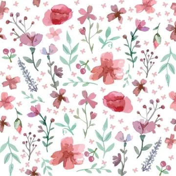 Seamless flowers and leaves pattern Stock Illustration