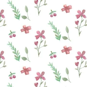 Seamless flowers and leaves pattern Stock-Illustration