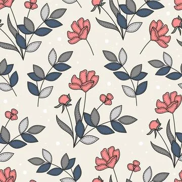 Seamless Flowers and Leaves Pattern Background. Stock Illustration