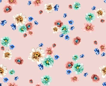 Seamless flowers design pattern on light background ready for textile prints. Stock Illustration