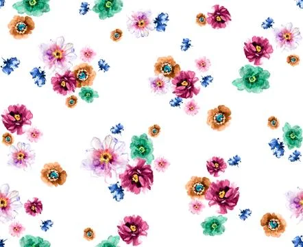 Seamless flowers design pattern on white background ready for textile prints. Stock Illustration