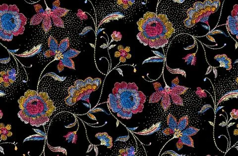 Seamless flowers pattern with black background.. for textile, wallpaper, pattern Stock Illustration