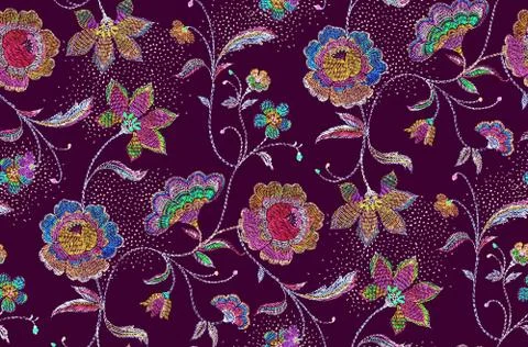 Seamless flowers pattern with black red background.. for textile, wallpaper, pat Stock Illustration
