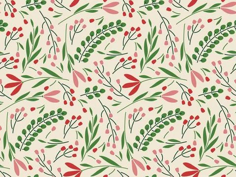Seamless flowers pattern. Different flowers grow. Spring or summer flowers for Stock Illustration