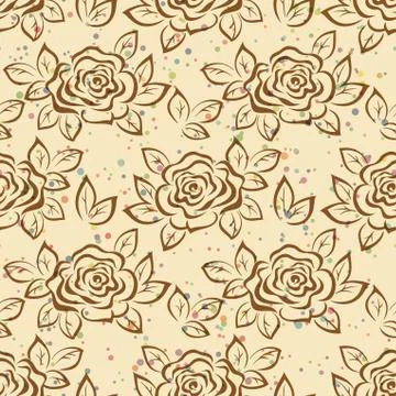 Seamless, Flowers Rose Contours Stock Illustration