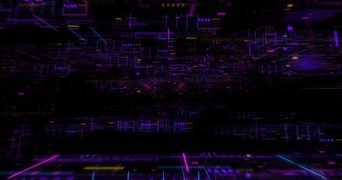 Seamless fly through of abstract circuitry with digital grid background Stock Footage 117064692