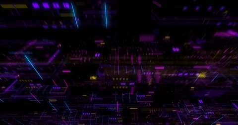 Seamless fly through of abstract circuitry with digital grid background Stock Footage 117070134