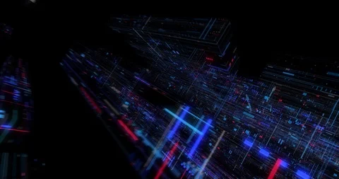 Seamless fly through of abstract circuitry with digital grid background Stock Footage 117154017