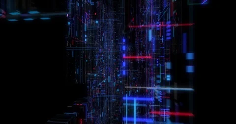 Seamless fly through of abstract circuitry with digital grid background Stock Footage 117156189