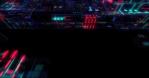 Seamless fly through of abstract circuitry with digital grid background Stock Footage 117159152