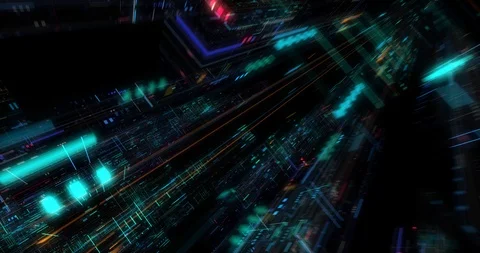Seamless fly through of abstract circuitry with digital grid background Stock Footage 117661327