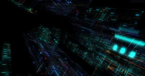 Seamless fly through of abstract circuitry with digital grid background Stock Footage 117663447