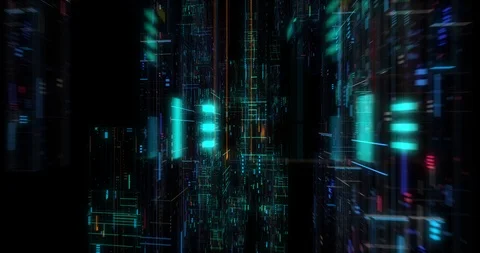 Seamless fly through of abstract circuitry with digital grid background Stock Footage 117672378