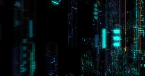 Seamless fly through of abstract circuitry with digital grid background Stock Footage 117672473