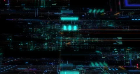 Seamless fly through of abstract circuitry with digital grid background Stock Footage 117685914