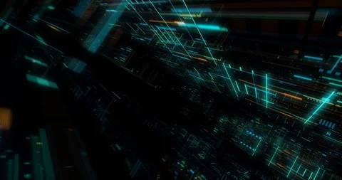 Seamless fly through of abstract circuitry with digital grid background Stock Footage 117721387