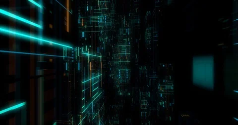 Seamless fly through of abstract circuitry with digital grid background Stock Footage 117732248