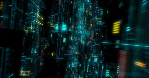 Seamless fly through of abstract circuitry with digital grid background Stock Footage 117743936