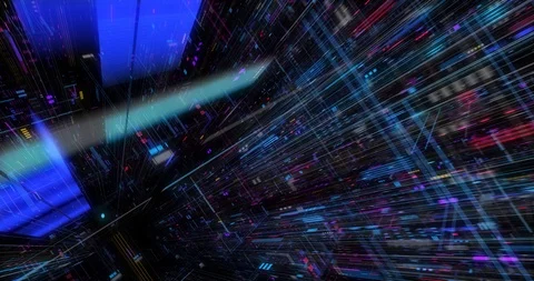 Seamless fly through of abstract circuitry with digital grid background Stock Footage 117745765