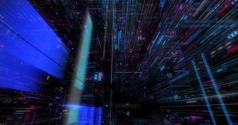 Seamless fly through of abstract circuitry with digital grid background Stock Footage 117751997