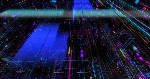 Seamless fly through of abstract circuitry with digital grid background Stock Footage 117753091