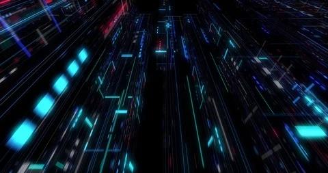 Seamless fly through of abstract circuitry with digital grid background Stock Footage 117965384