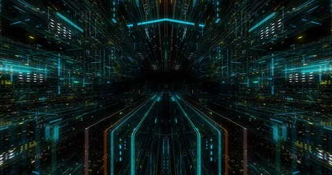 Seamless fly through of abstract circuitry with digital grid background Stock Footage 118001047